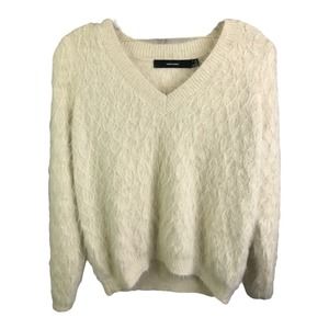 VERO MODA Women's Pullover Sweater V-Neck Y2K Fluffy‎ White Knit Long Sleeve S